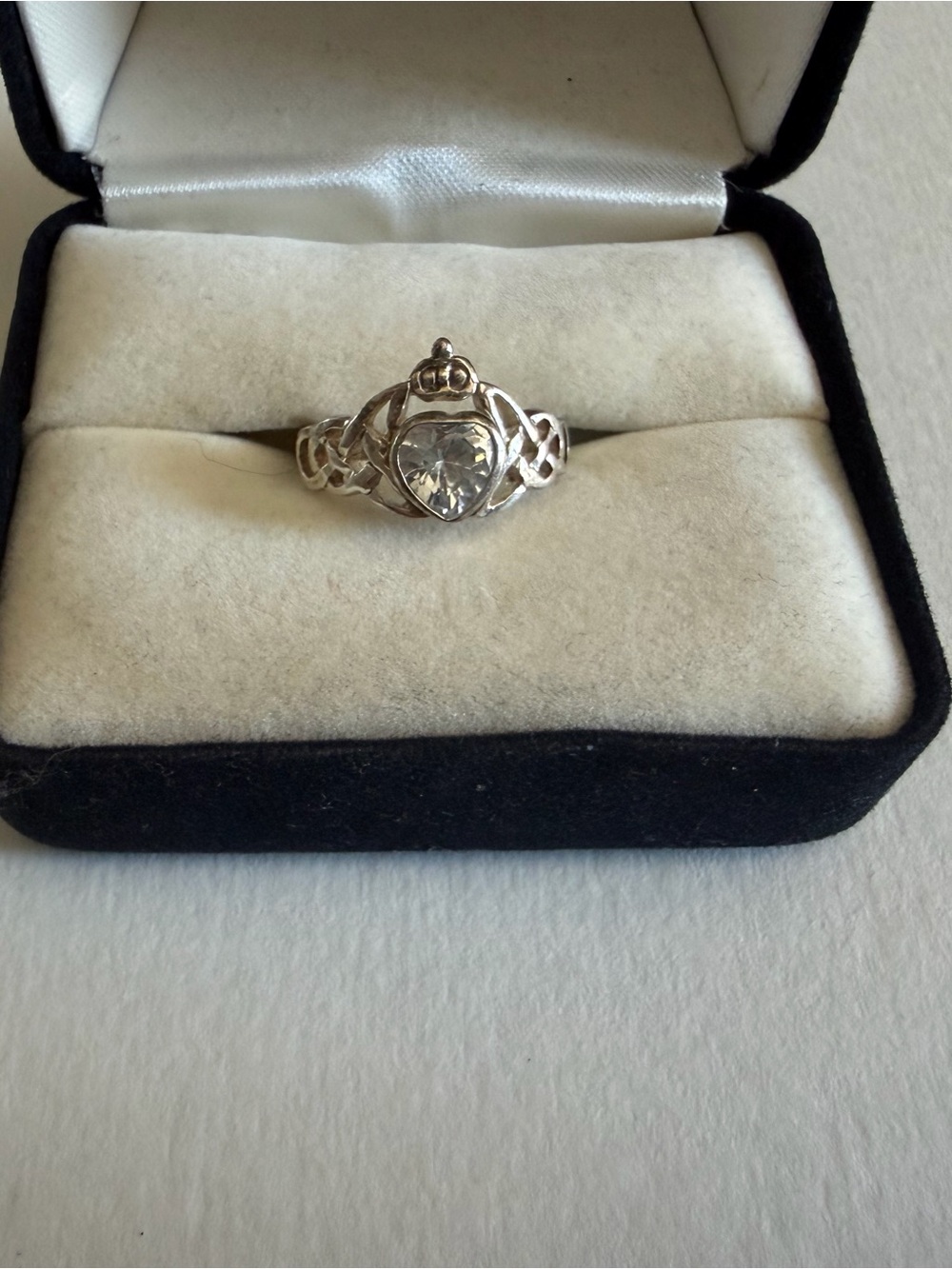Silver Heart Celtic Ring with Clear Stone